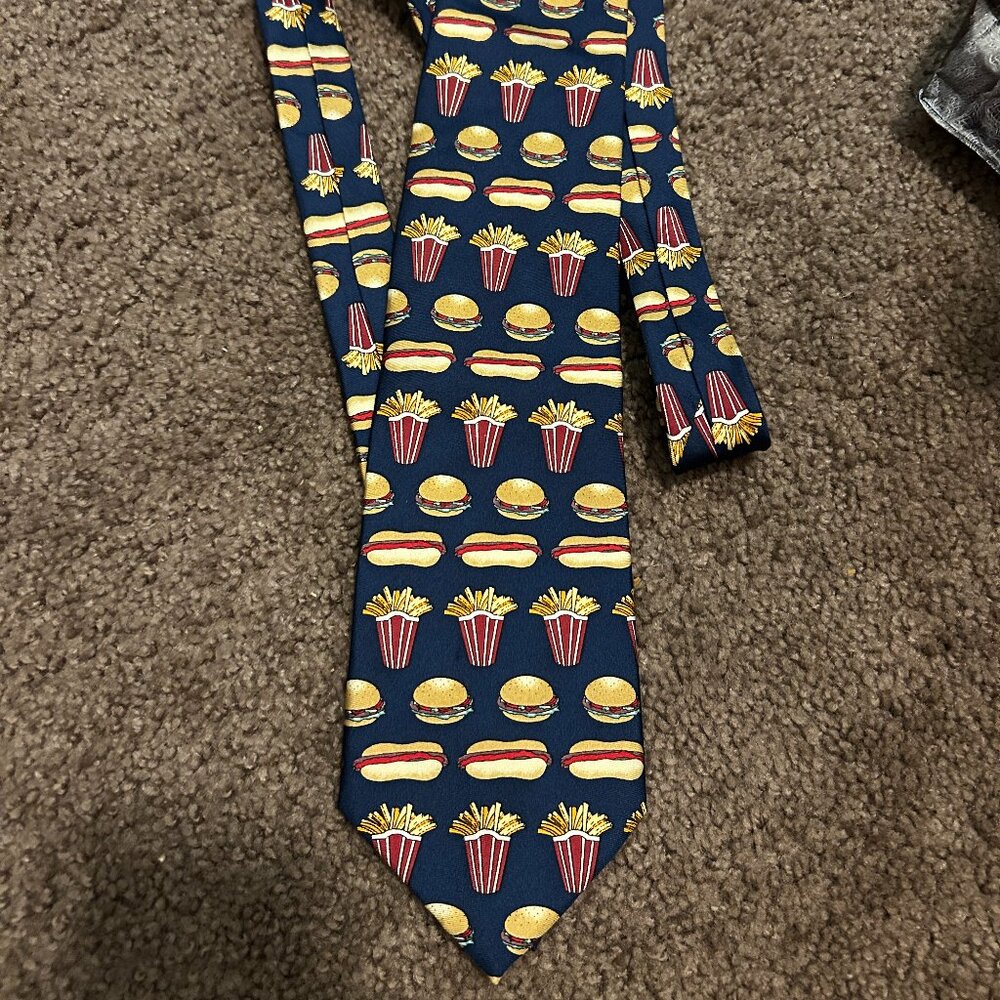 Utopia Novelty Neck Tie -‎ Hamburger, Hot Dog & French Fries Print Silk